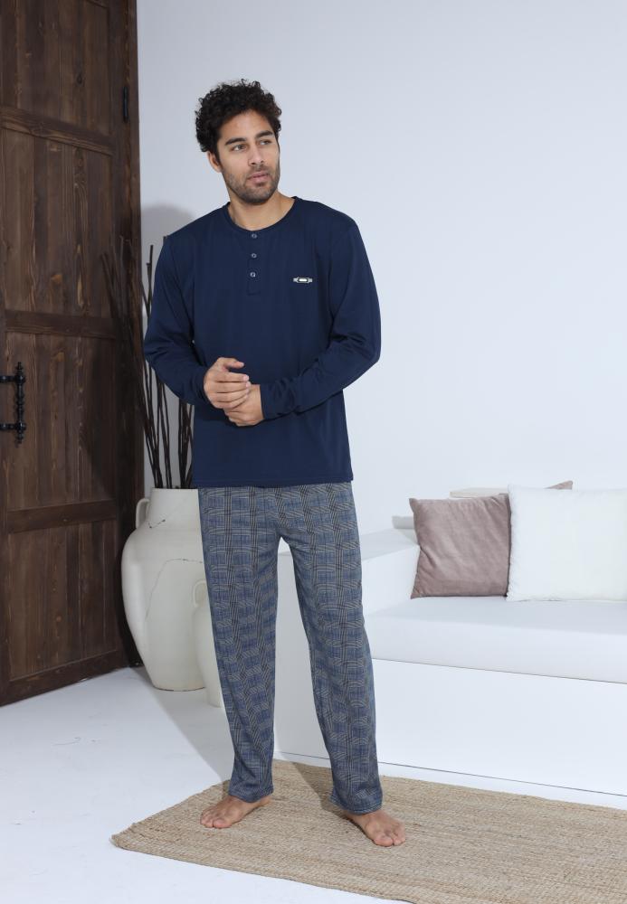 Pijama Barbati ,Maneca si Pantaloni Lungi,Culoare Bleumarin,Engros